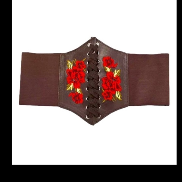 0-2 .EMBROIDERED Lg Belt Closet PU Leather Waistband, Lace-Up Frontal.Dark Brwn